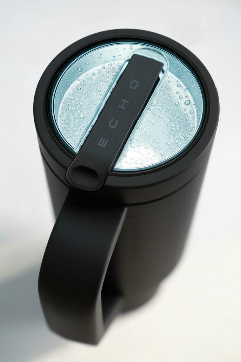 Echo Forty lid detail showing hydrogen-infused water